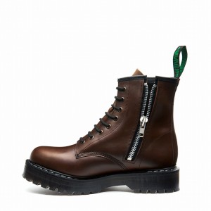 Botas Derby Solovair Gaucho Crazy Horse 8 Eye Zipped Platform Mujer Marrones | S8-551-CH-ZIP-HIGH-G-030