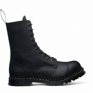 Botas Derby Solovair Greasy 10 Eye Steel Toe Capped Mujer Negras | GF10-1980-BG-040