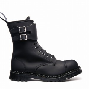 Botas Derby Solovair Greasy 10 Eye Steel Toe Capped Twin Strap Hombre Negras | GF10-1982-BG-040