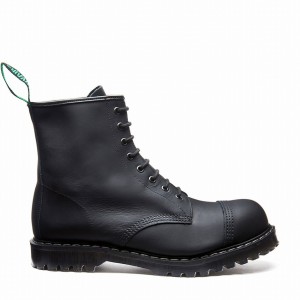 Botas Derby Solovair Greasy 8 Eye Steel Toe Hombre Negras | SC8-1550-BG-G-060