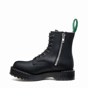Botas Derby Solovair Greasy 8 Eye Zipped Platform Mujer Negras | S8-551-BG-ZIP-HIGH-G-030
