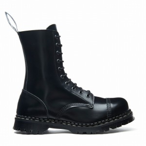 Botas Derby Solovair Hi-Shine 10 Eye Steel Toe Capped Hombre Negras | GF10-1980-BK-030