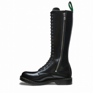 Botas Derby Solovair Hi-Shine 20 Eye Zip Hombre Negras | S20-20-BK-ZIP-G-030