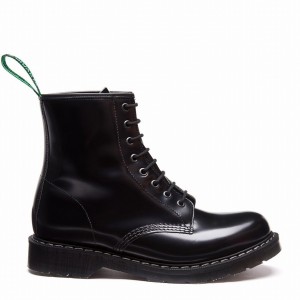 Botas Derby Solovair Hi-Shine 8 Eye Hombre Negras | S8-551-BK-G-030