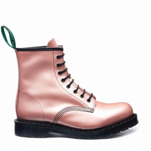 Botas Derby Solovair Hi-Shine 8 Eye Mujer Rosas | S8-551-PK-IR-G-035