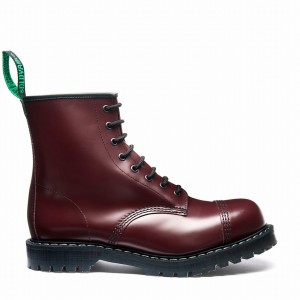 Botas Derby Solovair Hi-Shine 8 Eye Steel Toe Hombre Rojas | SC8-1550-CR-G-065