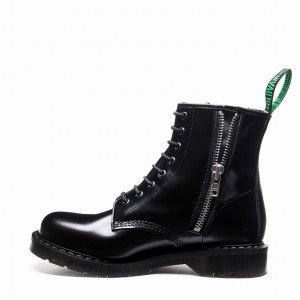 Botas Derby Solovair Hi-Shine 8 Eye Zip Hombre Negras | S8-551-BK-ZIP-G-040