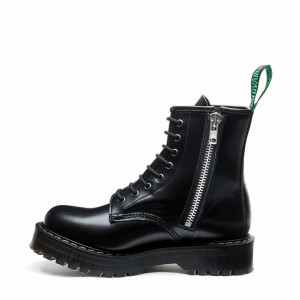 Botas Derby Solovair Hi-Shine 8 Eye Zipped Platform Hombre Negras | S8-551-BK-ZIP-HIGH-G-030