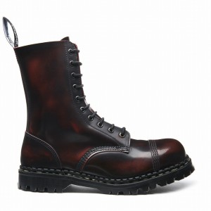 Botas Derby Solovair Rub-Off 10 Eye Steel Toe Capped Hombre Burdeos | GF10-1980-BUR-RO-030