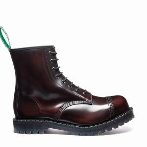 Botas Derby Solovair Rub-Off 8 Eye Steel Toe Hombre Burdeos | SC8-1550-BUR-G-060