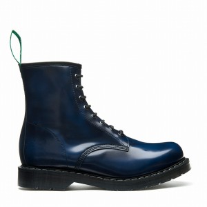 Botas Derby Solovair Rub-Off Vegan 8 Eye Mujer Azul Marino | VS8-551-NV-RO-VEG-G-030