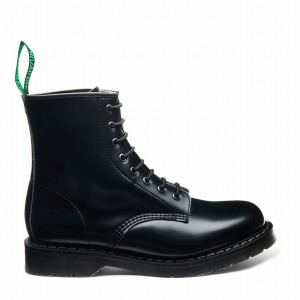Botas Derby Solovair Vegan Hi-Shine 8 Eye Mujer Negras | VS8-551-BK-SM-VEG-G-035