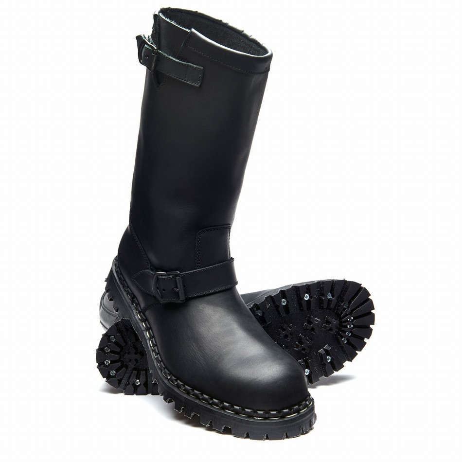 Botas Biker Solovair Greasy Steel Toe Capped Mujer Negras | GF0-11000-BG-035