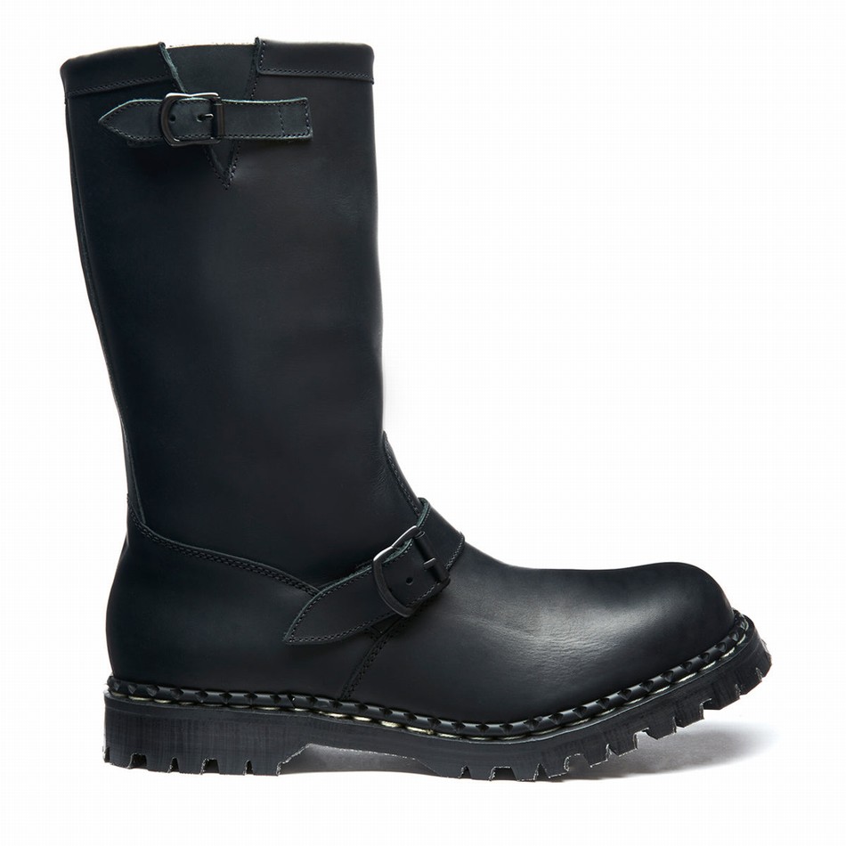 Botas Biker Solovair Greasy Steel Toe Capped Mujer Negras | GF0-11000-BG-035