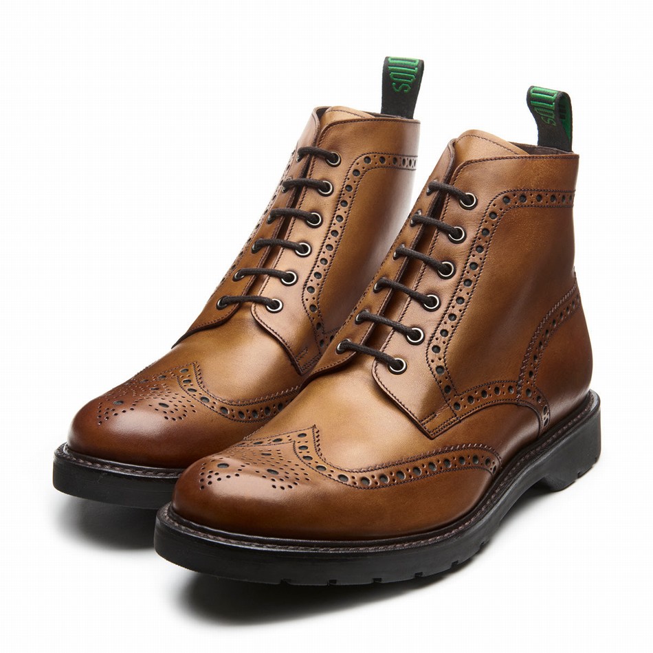 Botas Brogue Solovair 6 Eye Derby Hombre Marrones | LS6-019-TAN-B-060