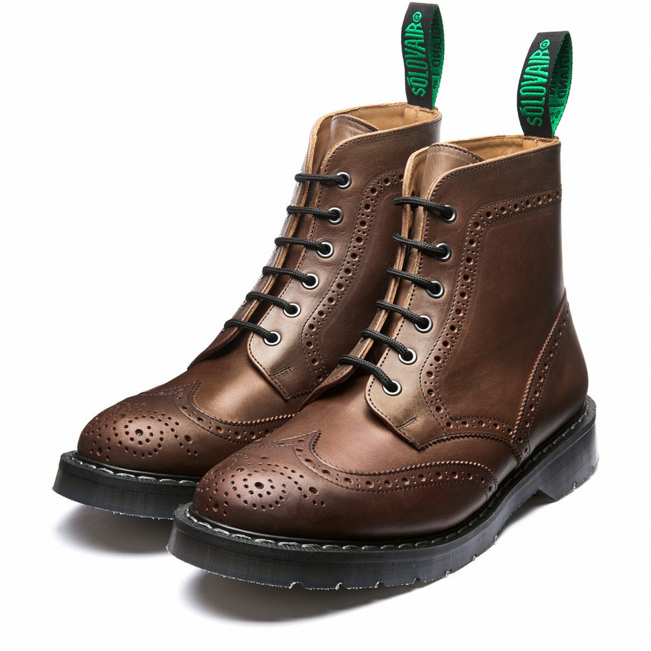 Botas Brogue Solovair Gaucho Crazy Horse 6 Eye Mujer Marrones | S6-019-CH-G-030
