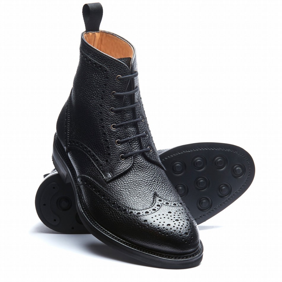 Botas Brogue Solovair Grain-Calf 6 Eye Derby Hombre Negras | 019-BK-CC-065