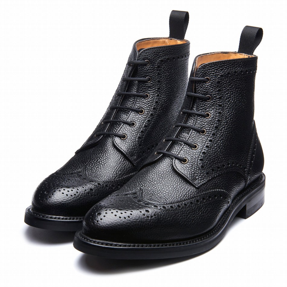 Botas Brogue Solovair Grain-Calf 6 Eye Derby Hombre Negras | 019-BK-CC-065