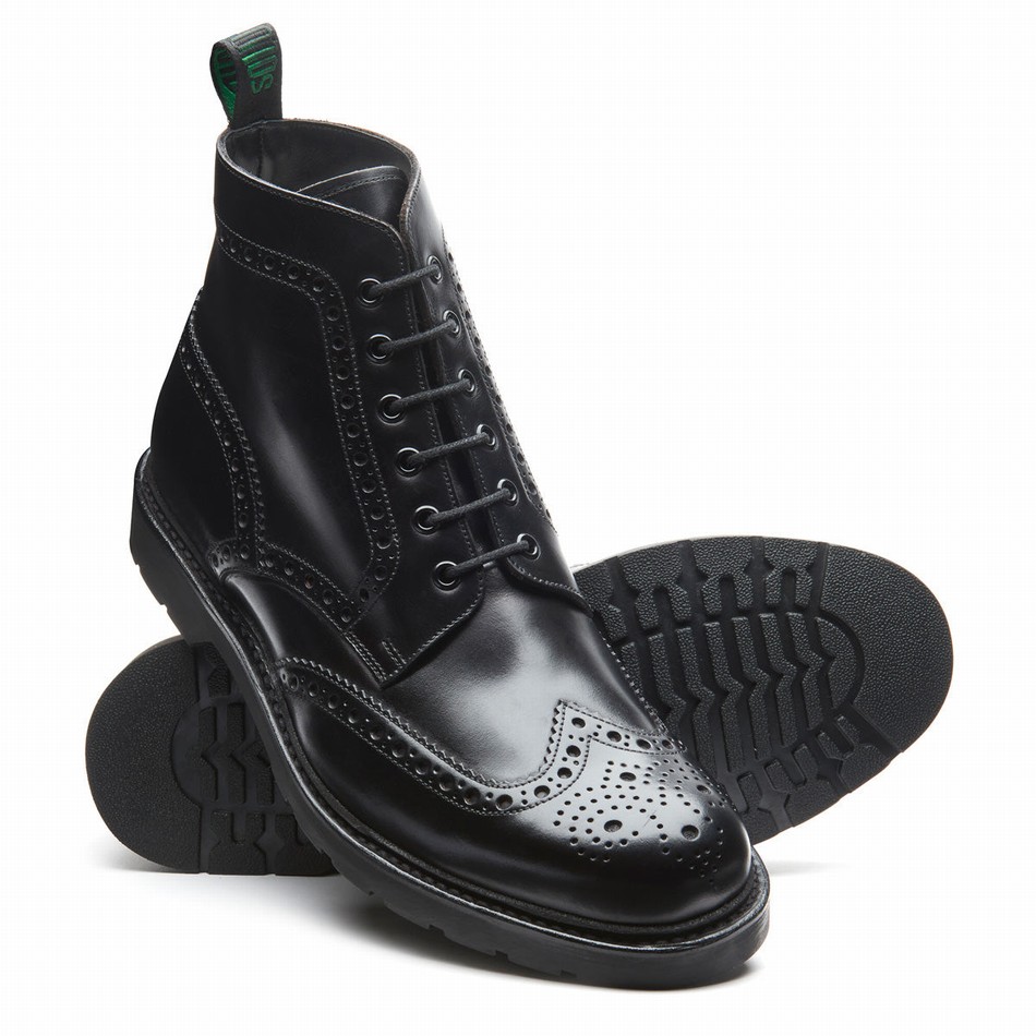 Botas Brogue Solovair Greasy 6 Eye Derby Hombre Negras | LS6-019-BG-B-060