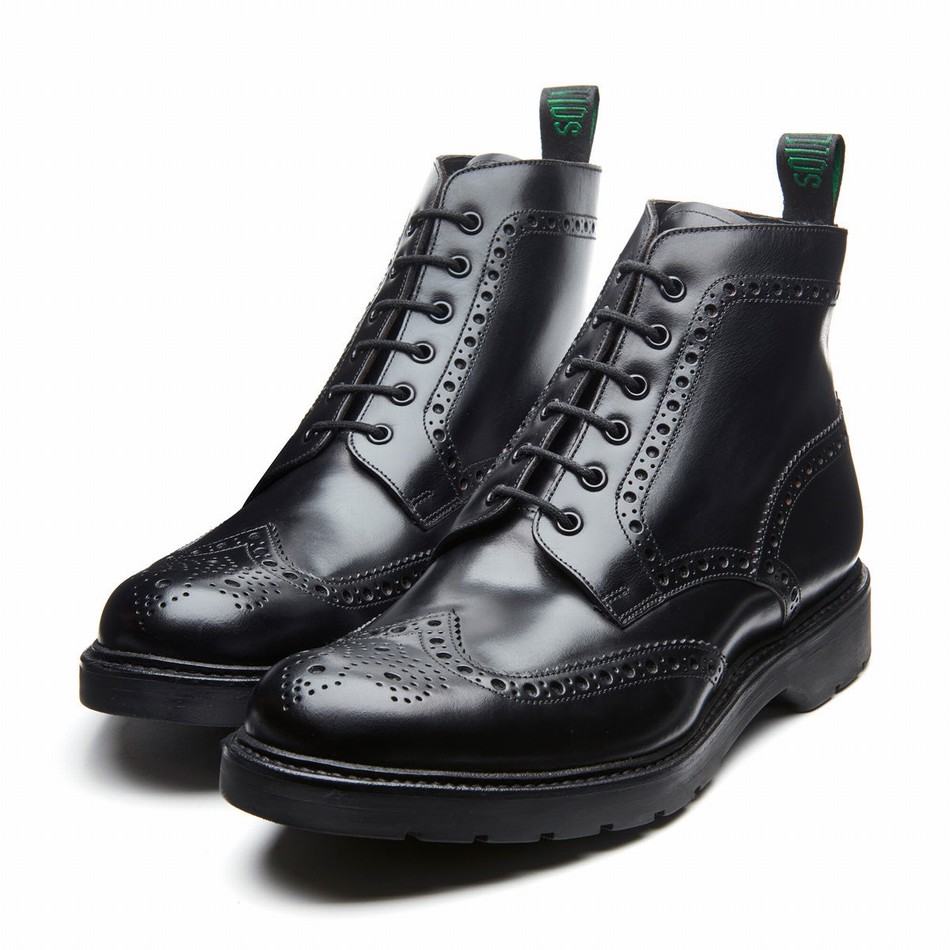Botas Brogue Solovair Greasy 6 Eye Derby Hombre Negras | LS6-019-BG-B-060
