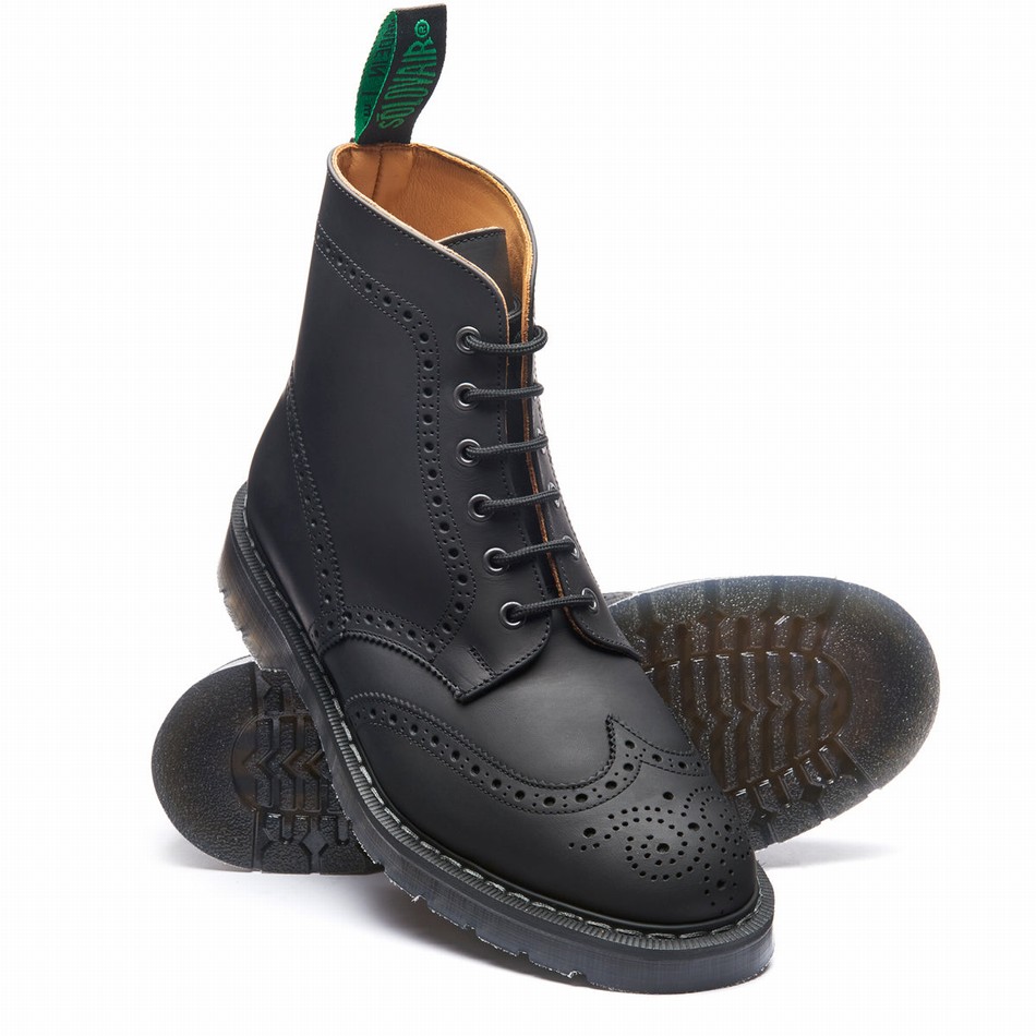 Botas Brogue Solovair Greasy 6 Eye Mujer Negras | S6-019-BG-G-030