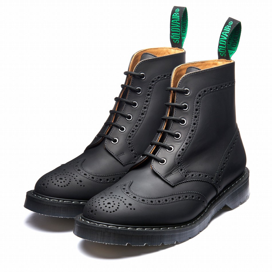 Botas Brogue Solovair Greasy 6 Eye Mujer Negras | S6-019-BG-G-030