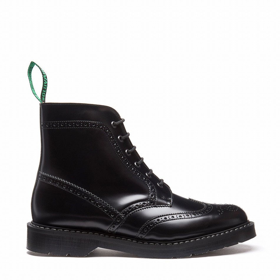 Botas Brogue Solovair Hi-Shine 6 Eye Mujer Negras | S6-019-BK-G-030