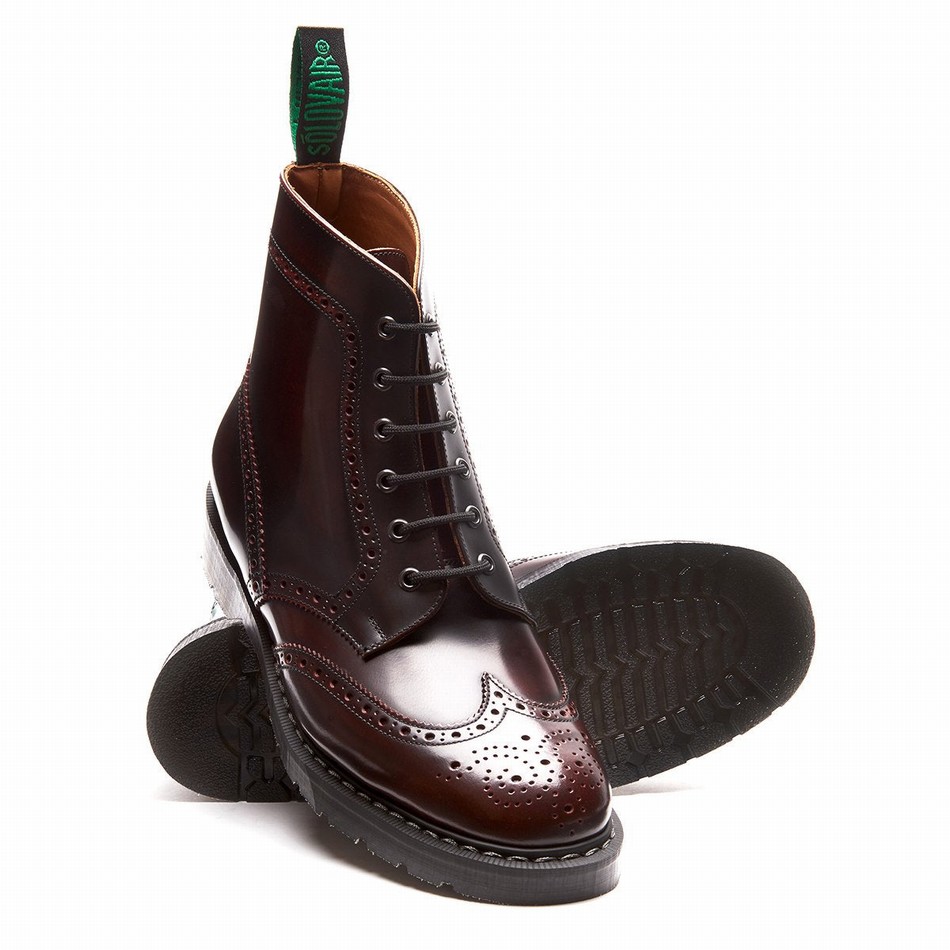 Botas Brogue Solovair Rub-Off 6 Eye Mujer Burdeos | S6-019-BUR-G-030