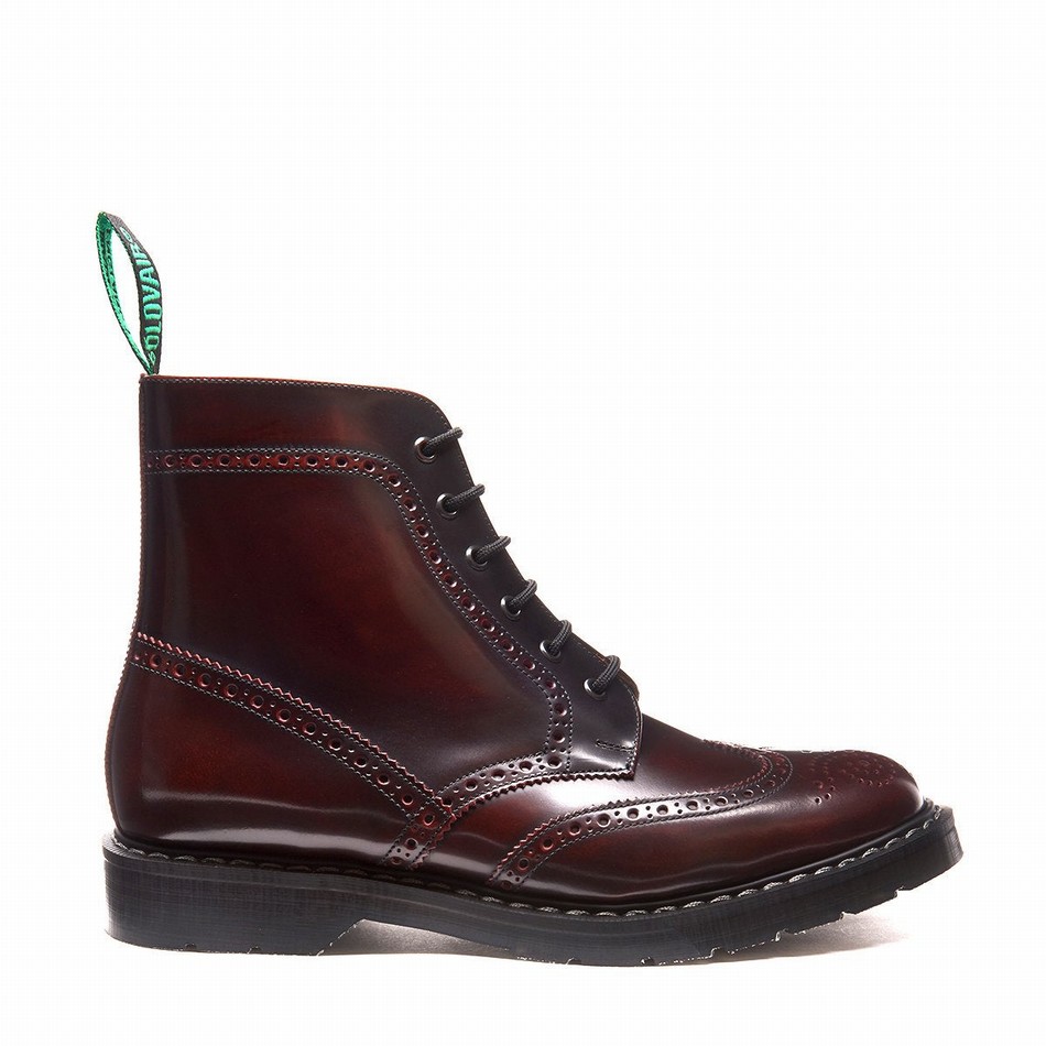 Botas Brogue Solovair Rub-Off 6 Eye Mujer Burdeos | S6-019-BUR-G-030