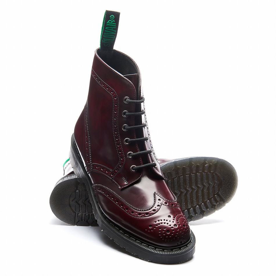 Botas Brogue Solovair Rub Off Vegan 6 Eye Derby Hombre Rojas | VS6-019-CR-RO-VEG-G-050