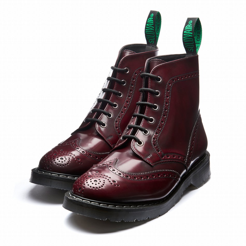 Botas Brogue Solovair Rub Off Vegan 6 Eye Derby Hombre Rojas | VS6-019-CR-RO-VEG-G-050