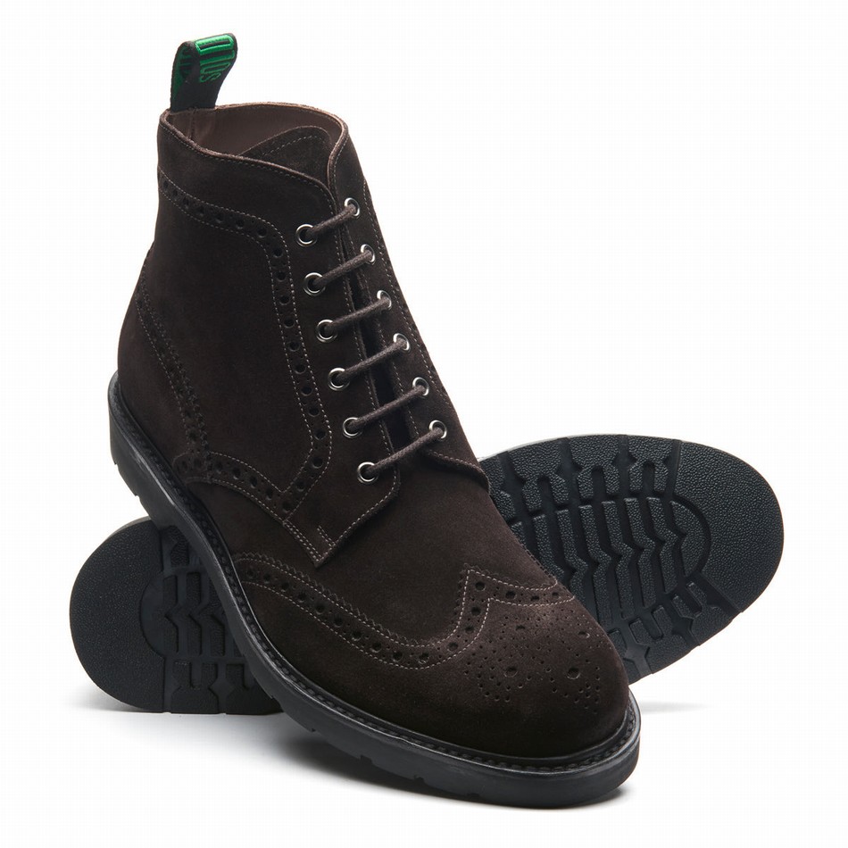 Botas Brogue Solovair Suede 6 Eye Derby Hombre Marrones | LS6-019-BN-SUE-B-060