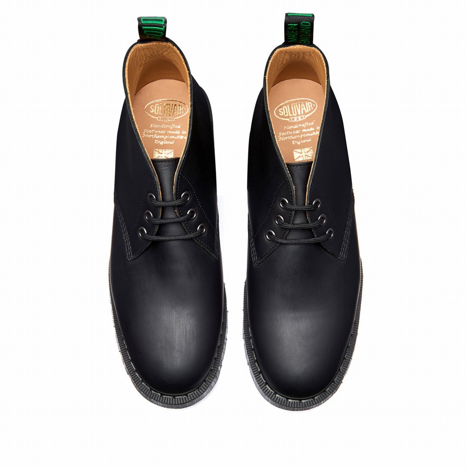 Botas Chukka Solovair Greasy 3 Eye Hombre Negras | S3-080-BG-G-030