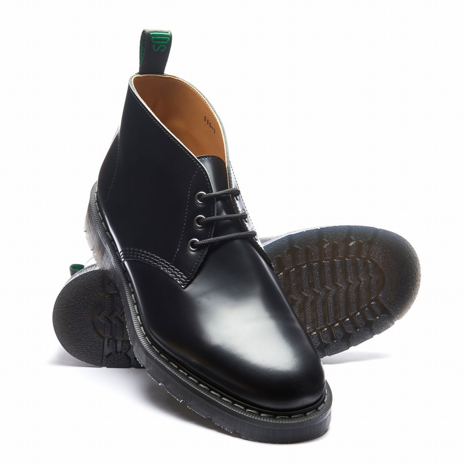 Botas Chukka Solovair Hi-Shine 3 Eye Hombre Negras | S3-080-BK-G-030