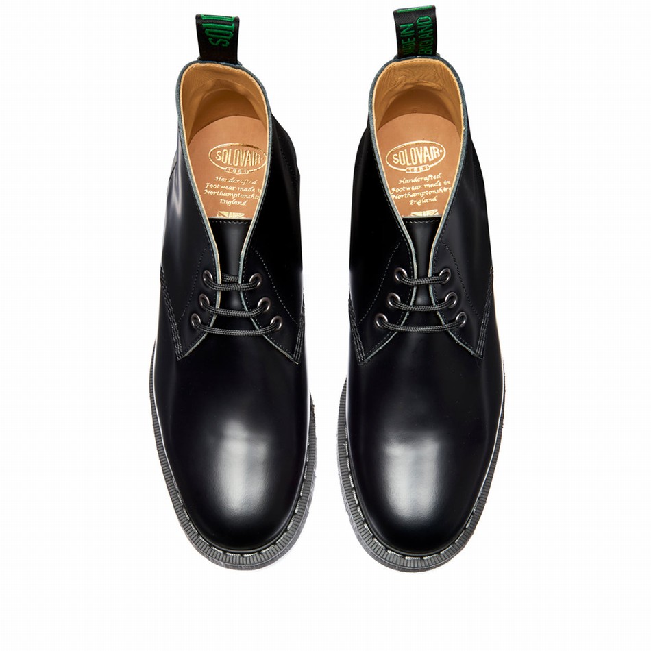 Botas Chukka Solovair Hi-Shine 3 Eye Hombre Negras | S3-080-BK-G-030