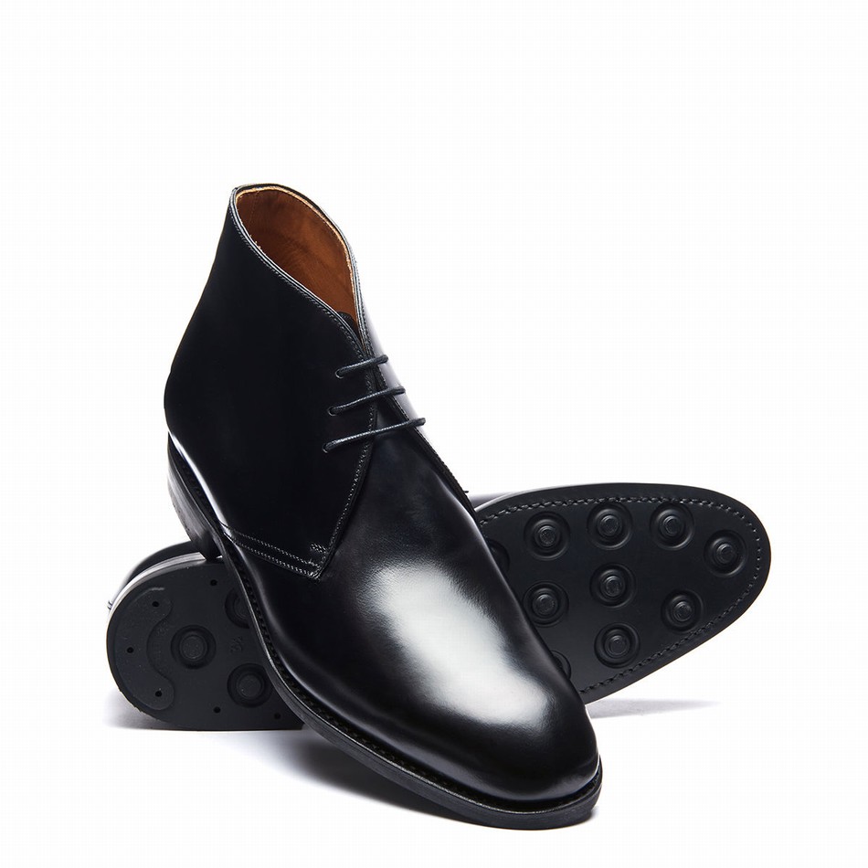 Botas Chukka Solovair Hi-Shine 3 Eye Hombre Negras | 103-379-060