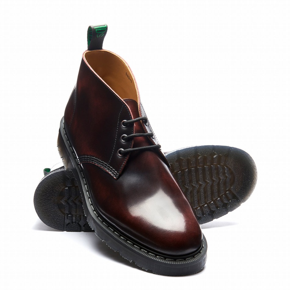 Botas Chukka Solovair Rub-Off 3 Eye Hombre Burdeos | S3-080-BUR-G-035