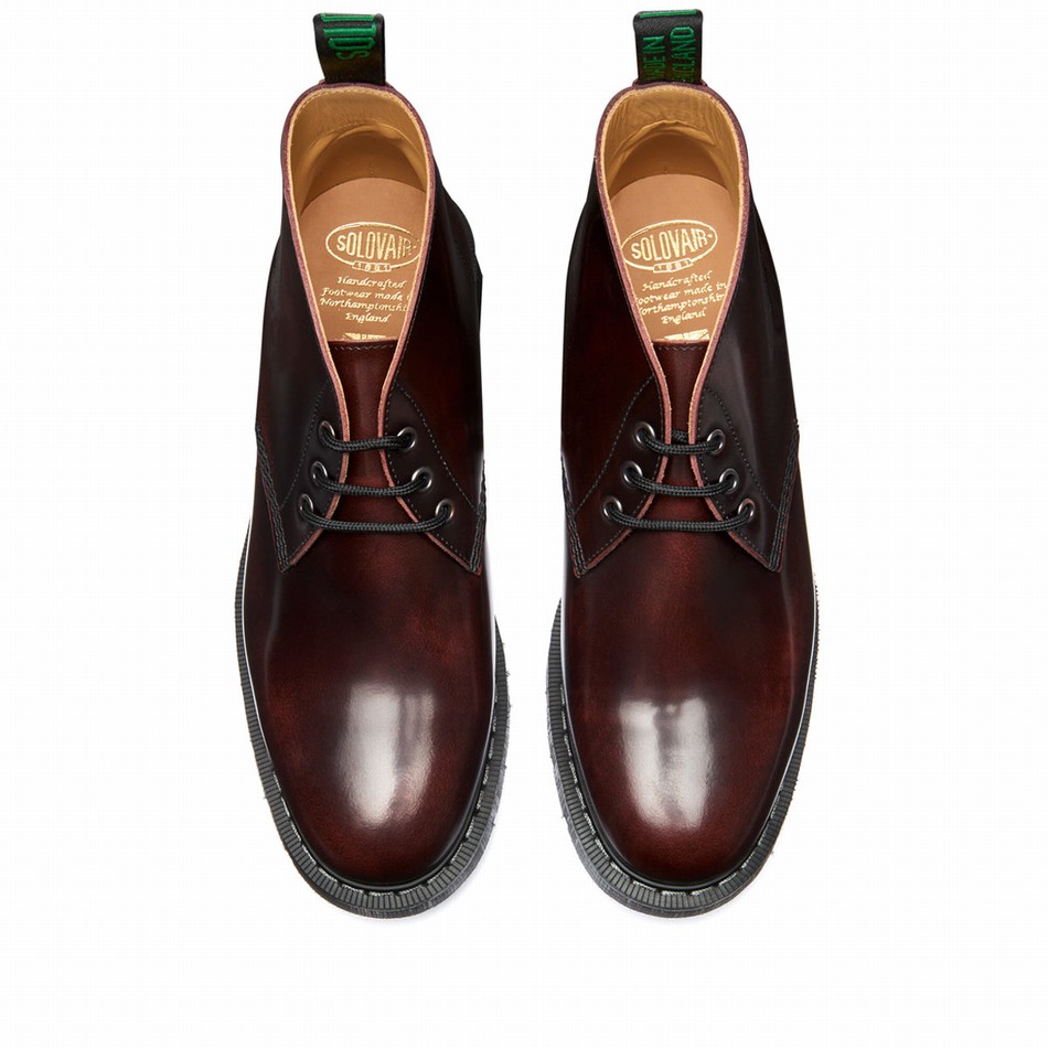 Botas Chukka Solovair Rub-Off 3 Eye Hombre Burdeos | S3-080-BUR-G-035