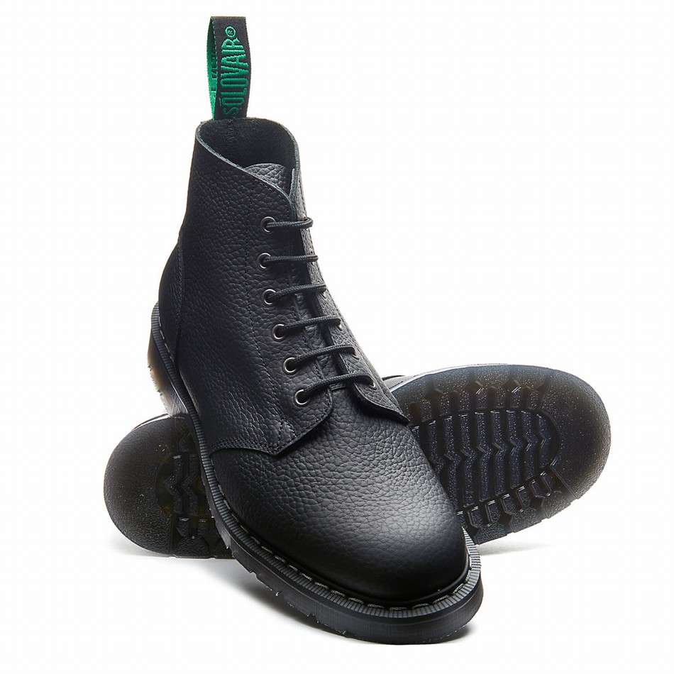 Botas De Astronauta Solovair Greasy Grain 6 Eye Hombre Negras | S6-969-BG-SoftG-G-030