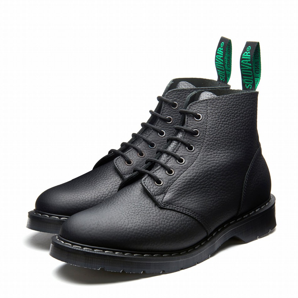 Botas De Astronauta Solovair Greasy Grain 6 Eye Hombre Negras | S6-969-BG-SoftG-G-030