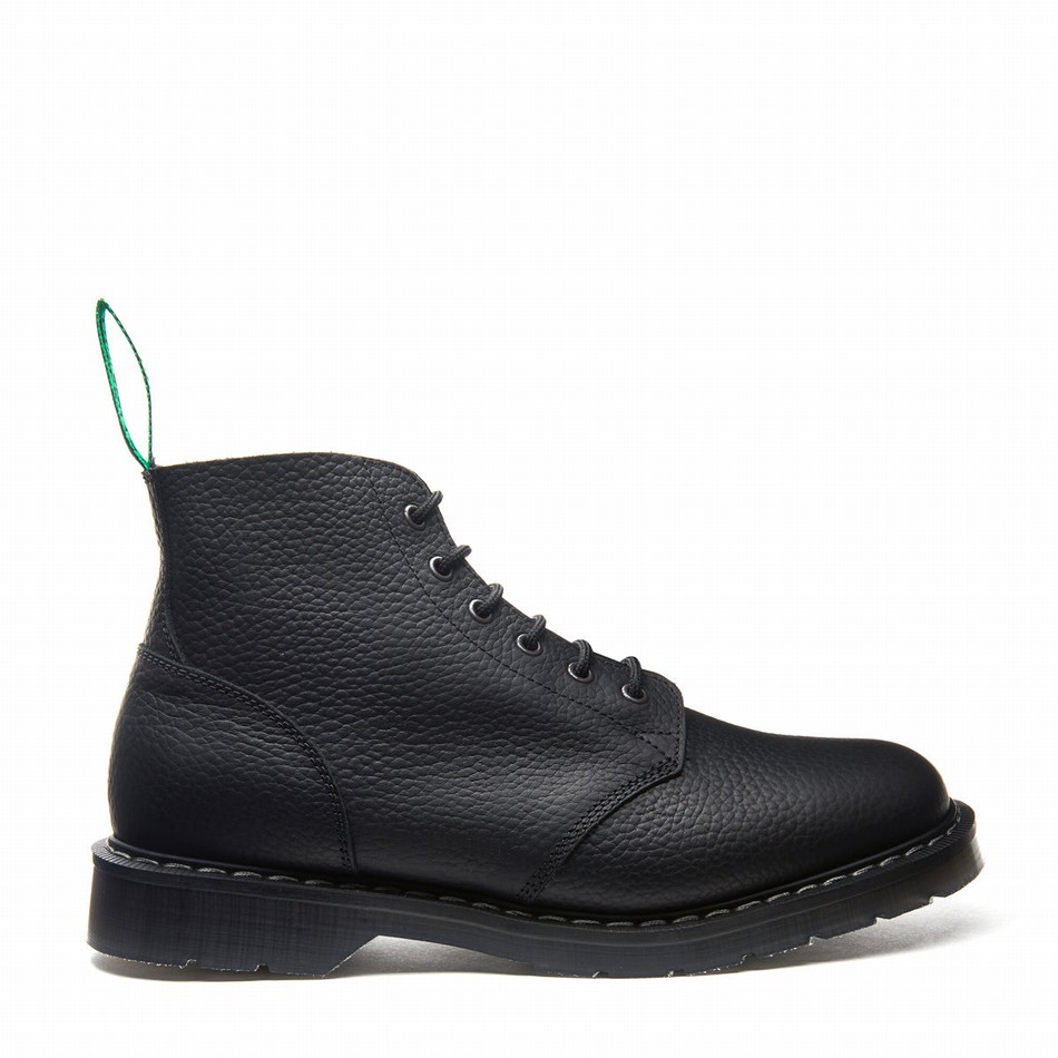 Botas De Astronauta Solovair Greasy Grain 6 Eye Hombre Negras | S6-969-BG-SoftG-G-030