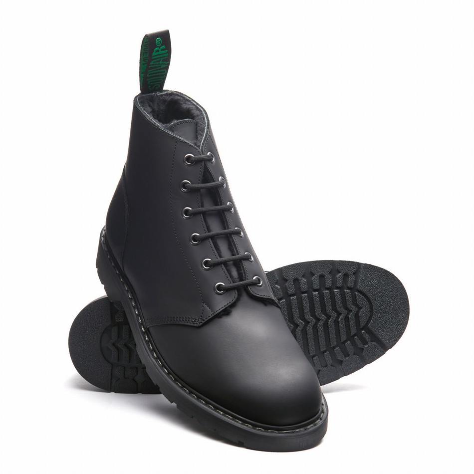 Botas De Astronauta Solovair Greasy Shearling Lined 6 Eye Mujer Negras | LS6-969-BG-SHE-B-030