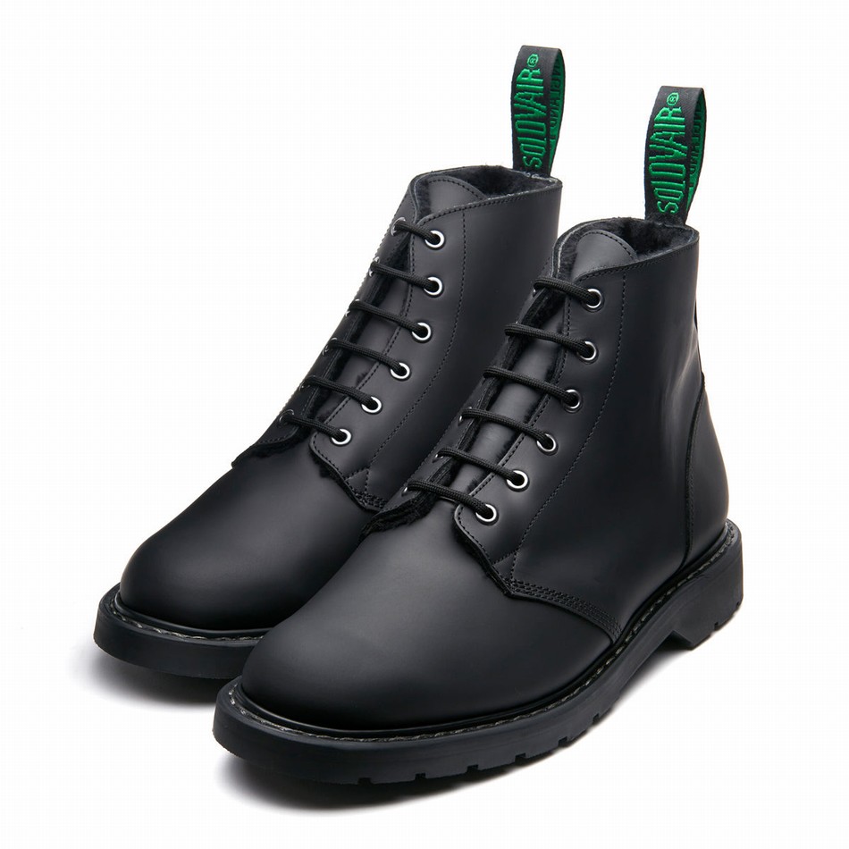 Botas De Astronauta Solovair Greasy Shearling Lined 6 Eye Mujer Negras | LS6-969-BG-SHE-B-030