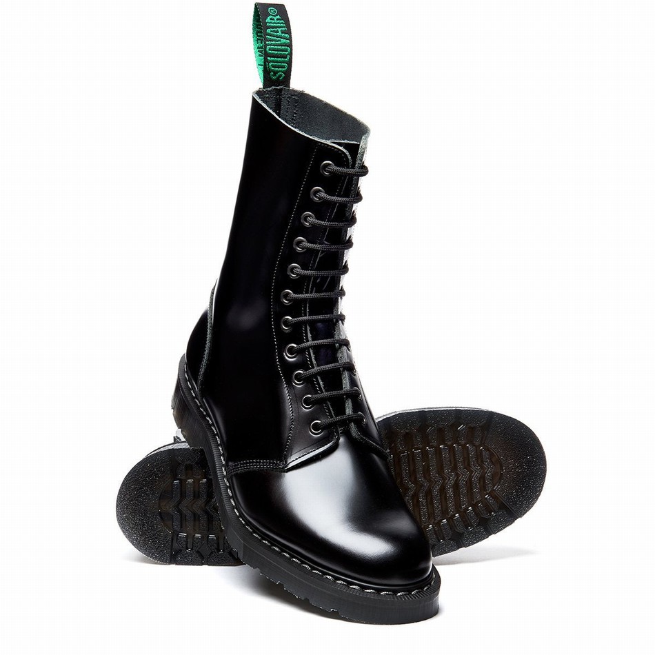 Botas De Astronauta Solovair Hi-Shine 11 Eye Hombre Negras | S11-969-BK-G-030