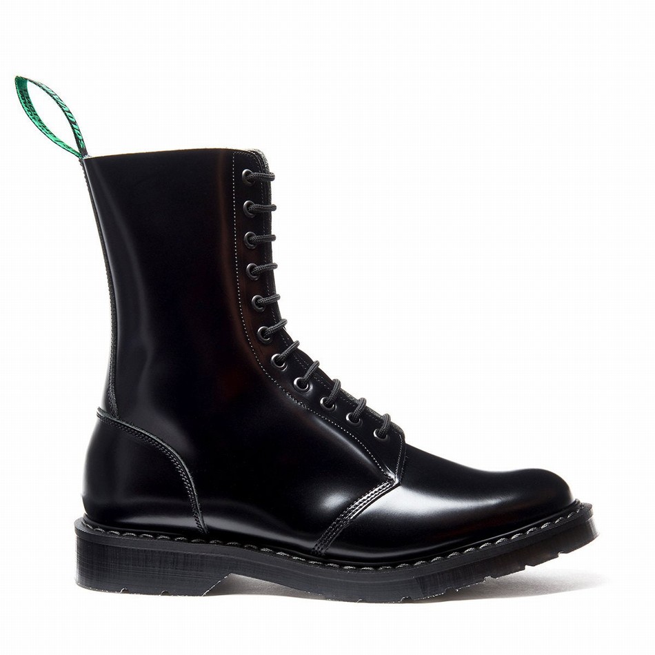 Botas De Astronauta Solovair Hi-Shine 11 Eye Hombre Negras | S11-969-BK-G-030