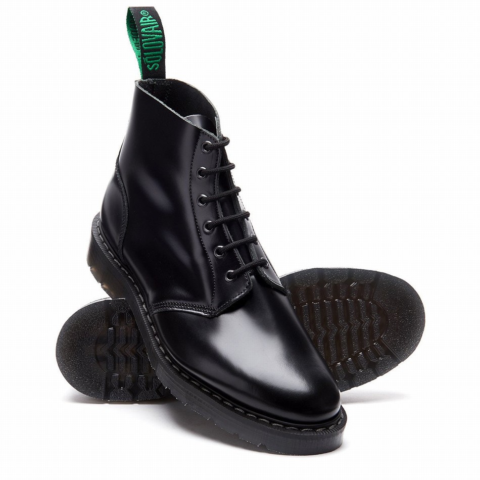Botas De Astronauta Solovair Hi-Shine 6 Eye Mujer Negras | S6-969-BK-G-030