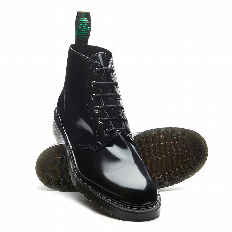 Botas De Astronauta Solovair Hi-Shine Vegan 6 Eye Mujer Negras | VS6-969-BK-VEG-G-030