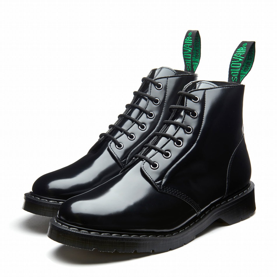 Botas De Astronauta Solovair Hi-Shine Vegan 6 Eye Mujer Negras | VS6-969-BK-VEG-G-030