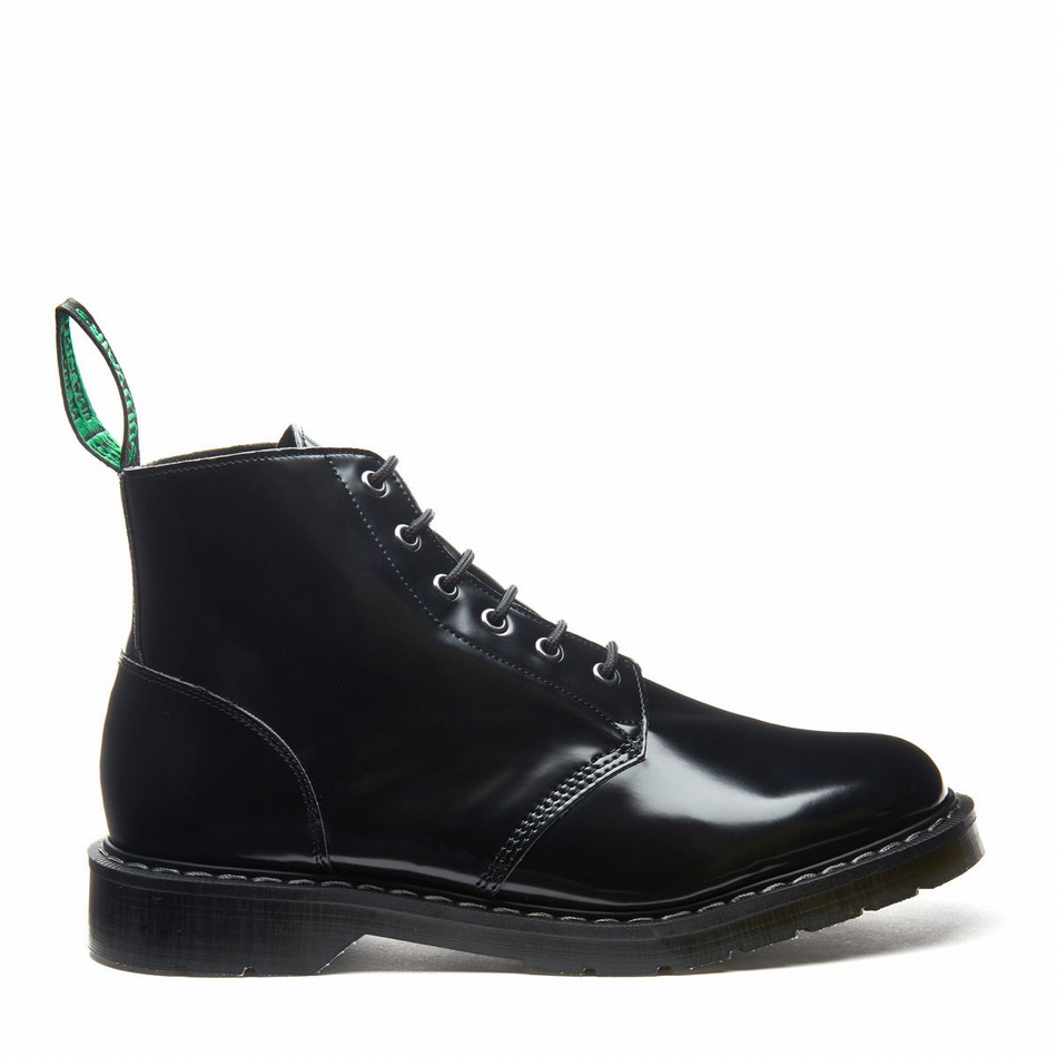 Botas De Astronauta Solovair Hi-Shine Vegan 6 Eye Mujer Negras | VS6-969-BK-VEG-G-030