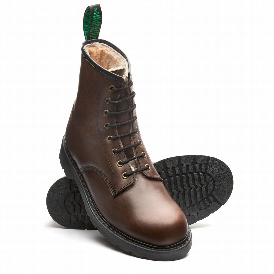 Botas Derby Solovair Gaucho Crazy Horse Shearling Lined 8 Eye Hombre Marrones | LS8-551-CH-SHE-B-055